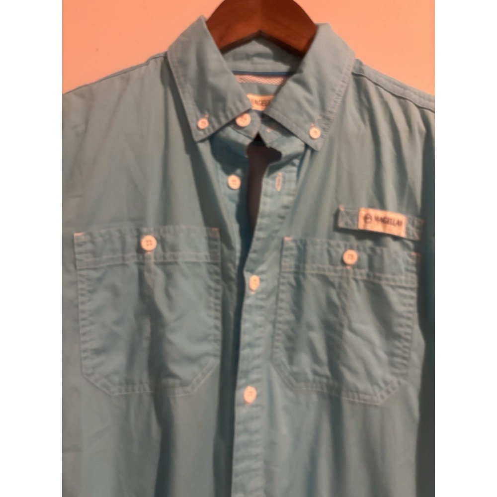 Magellan Shirt Outdoors Fish Gear  Men's‎ Cotton Blue Turquoise Loose Fit Small